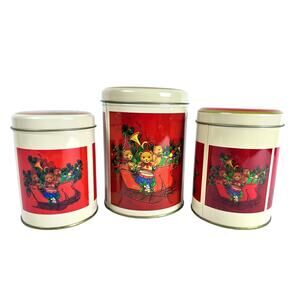 Nesting/Stacking Christmas Tins New Never Used Rocking Horse Sleigh Teddy Bear!